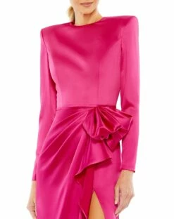 Long Sleeve Structured Bow Draped Gown -Women's Skirt 26676 Magenta CL