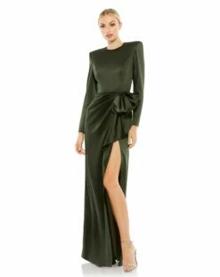 Long Sleeve Structured Bow Draped Gown