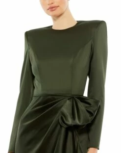 Long Sleeve Structured Bow Draped Gown -Women's Skirt 26676 Olive CL 1