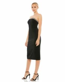 Jeweled Strapless Neckline Fitted Midi Dress -Women's Skirt 26680 BLK 4 WS