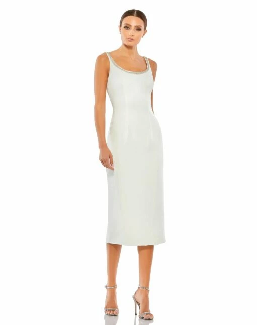 Jeweled Scoop Neck Fitted Midi Dress -Women's Skirt 26681 Ivory AB