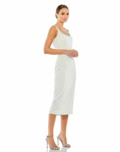 Jeweled Scoop Neck Fitted Midi Dress -Women's Skirt 26681 Ivory AS