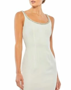 Jeweled Scoop Neck Fitted Midi Dress -Women's Skirt 26681 Ivory CL