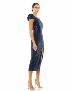 Sequined One Shoulder Bow Midi Dress -Women's Skirt 26689 MID 4 WS