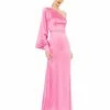 One Shoulder Bishop Sleeve Trumpet Gown -Women's Skirt 26712 CandyPink AB