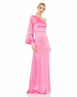 One Shoulder Bishop Sleeve Trumpet Gown