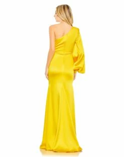 One Shoulder Bishop Sleeve Trumpet Gown -Women's Skirt 26712 Sunset BK