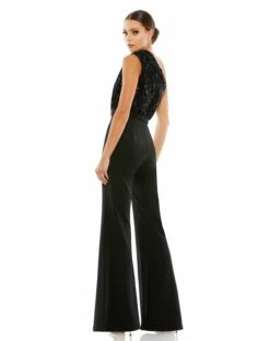 Sequined One Shoulder Jumpsuit -Women's Skirt 26716 Black BK