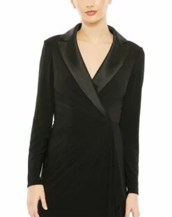 Long Sleeve Faux Tuxedo Gown -Women's Skirt 26731 Black CL