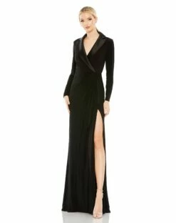 Long Sleeve Faux Tuxedo Gown