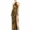 Metallic Criss Cross Halter Neck Gown 2 Metallic Criss Cross Halter Neck Gown -Women's Skirt 26738 AntiqueGold AB