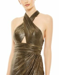 Metallic Criss Cross Halter Neck Gown -Women's Skirt 26738 AntiqueGold CL