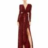 Sequined Criss Cross Long Sleeve Gown