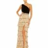 Metallic One Shoulder Ruffle Tiered Gown 1 Metallic One Shoulder Ruffle Tiered Gown -Women's Skirt 26742 BlackGold AB