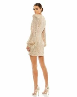 Sequined Structured Bishop Sleeve Mini Dress -Women's Skirt 26865 ROG 2 WS