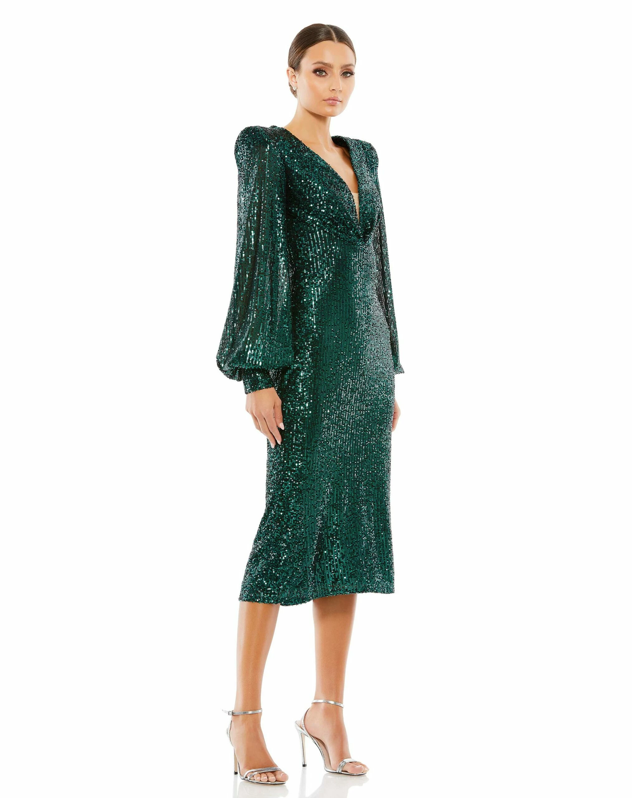 Sequined Structured Bishop Sleeve Midi Dress 6 Sequined Structured Bishop Sleeve Midi Dress - Image 4