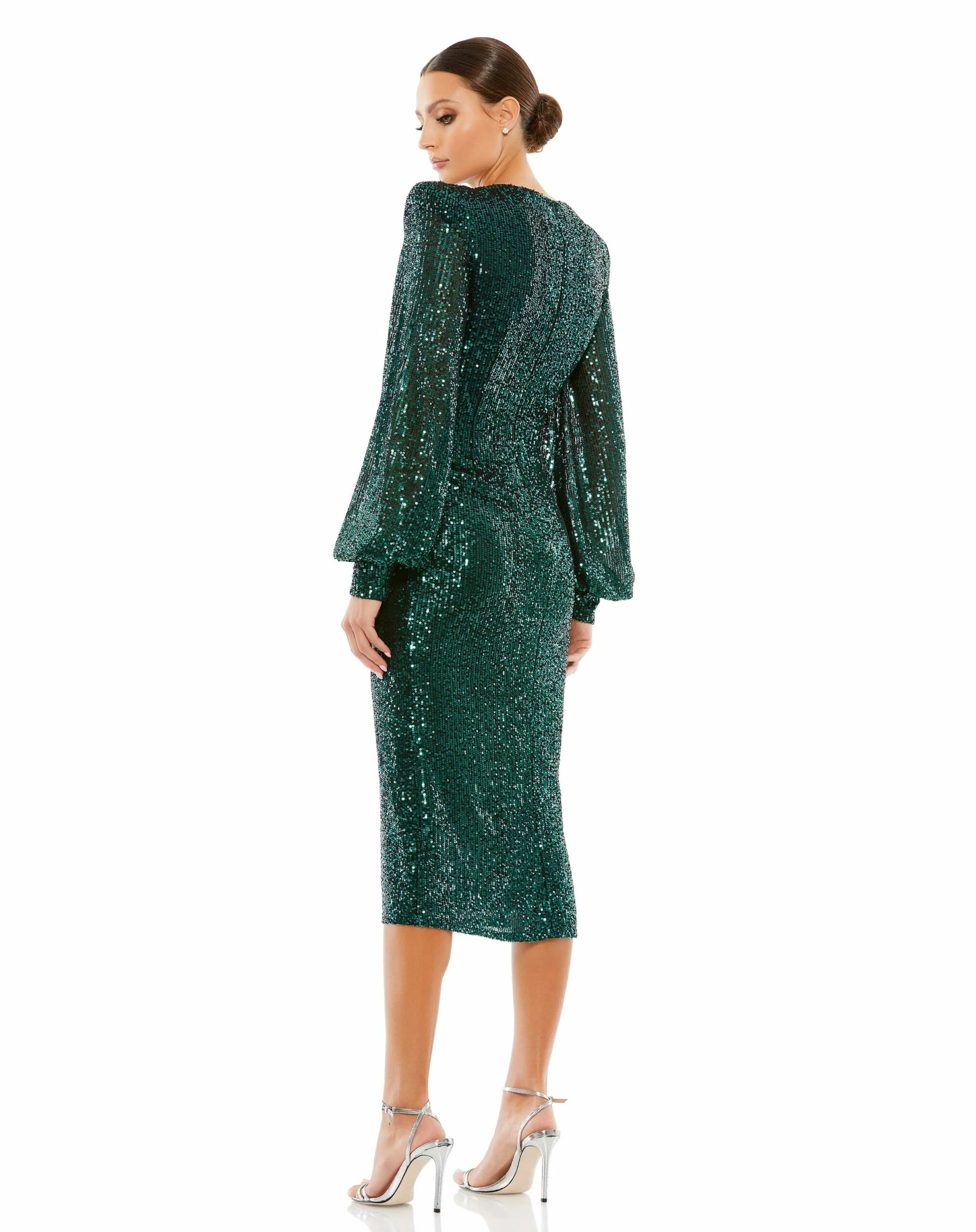 Sequined Structured Bishop Sleeve Midi Dress 7 Sequined Structured Bishop Sleeve Midi Dress - Image 5