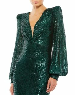 Sequined Structured Bishop Sleeve Midi Dress 17 Sequined Structured Bishop Sleeve Midi Dress -Women's Skirt 26866 BlackEmerald CL