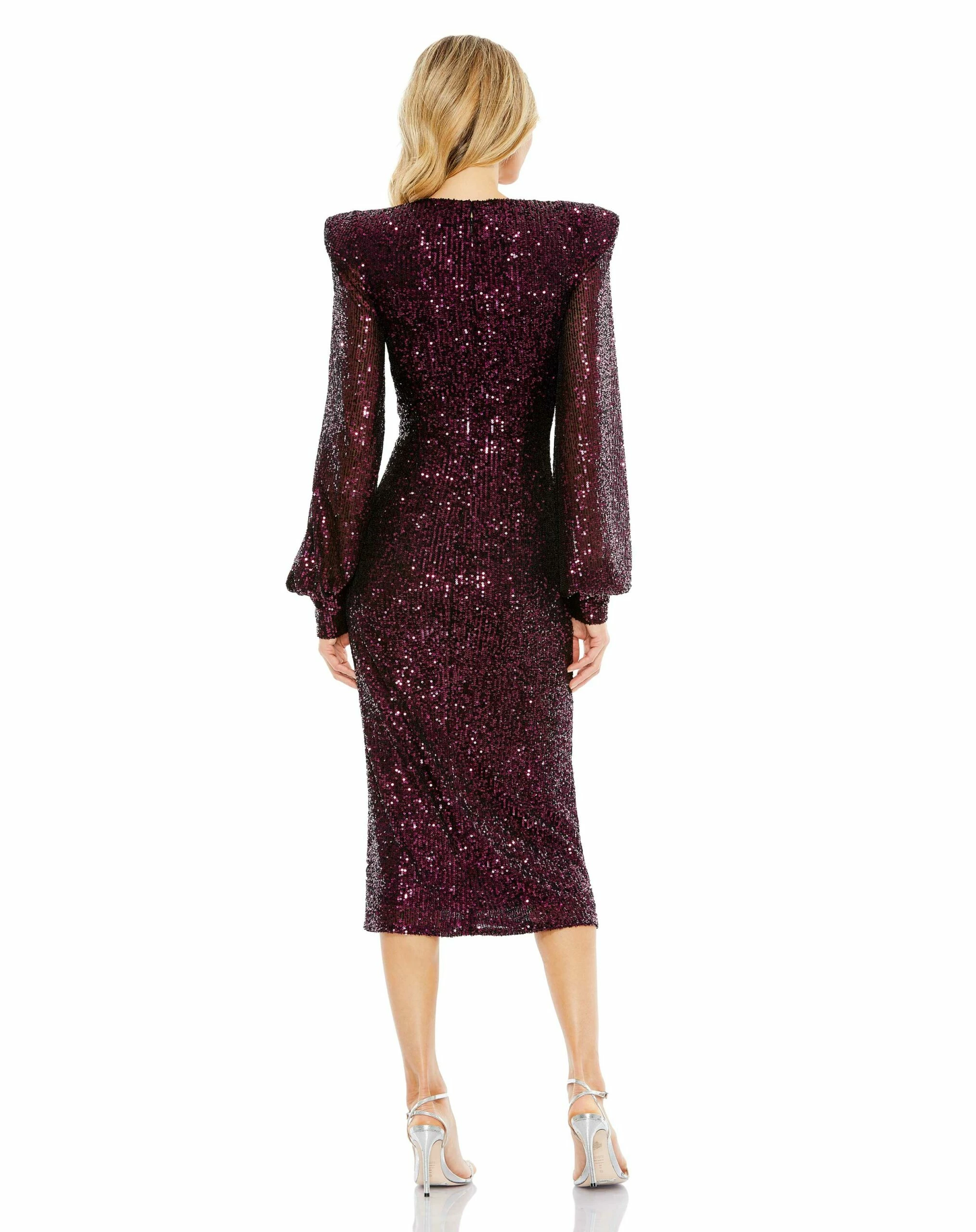 Sequined Structured Bishop Sleeve Midi Dress 4 Sequined Structured Bishop Sleeve Midi Dress - Image 2