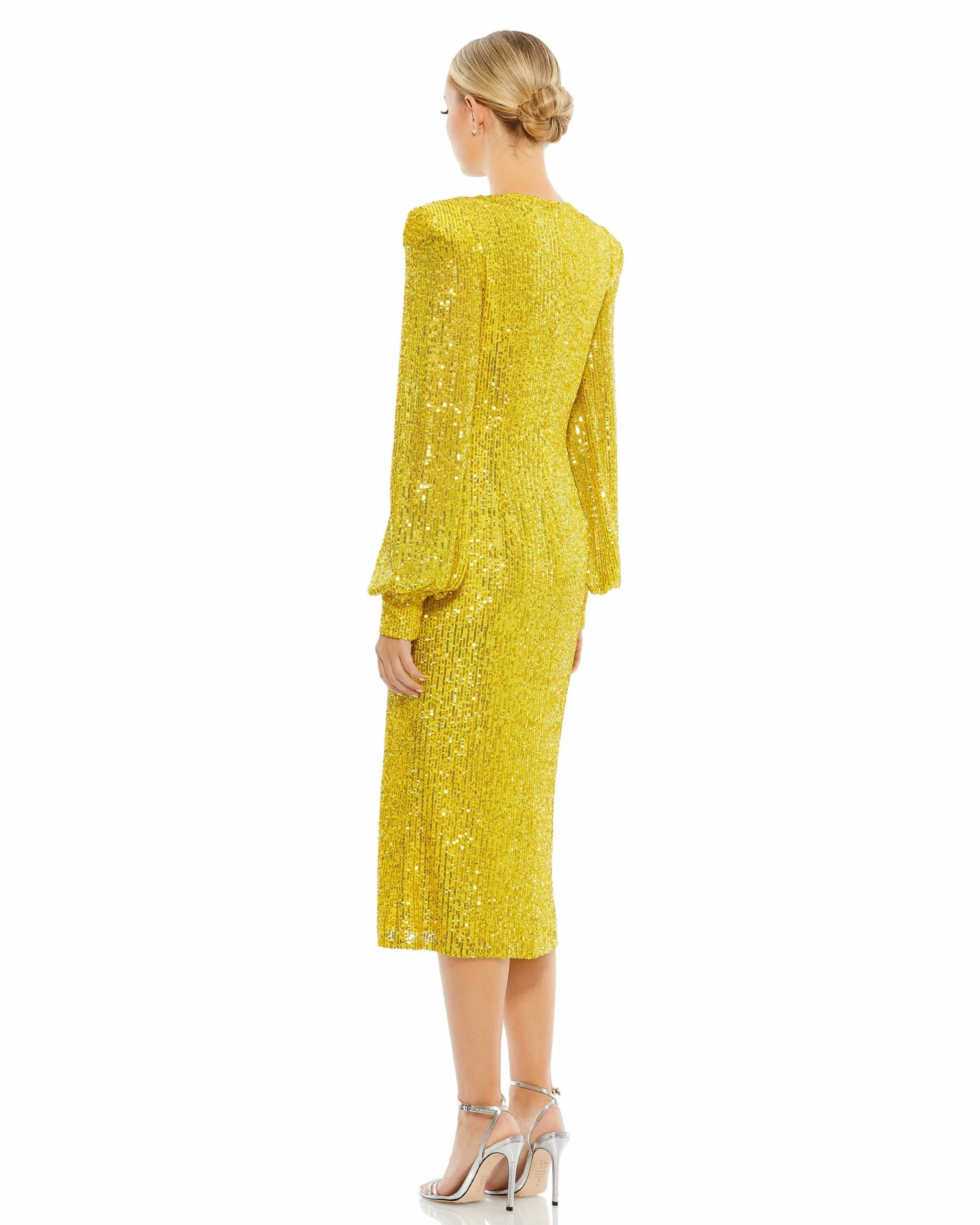Sequined Structured Bishop Sleeve Midi Dress 10 Sequined Structured Bishop Sleeve Midi Dress - Image 8