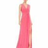 Draped Side Knot Jersey Gown W/ Rhinestone Ring -Women's Skirt 26890 HotPink AB 0e590a25 9fb9 4680 8996 ad324784a649