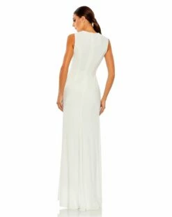 Draped Side Knot Jersey Gown W/ Rhinestone Ring -Women's Skirt 26890 White BK b68861c9 73bf 436f 936d 40d0977939fd