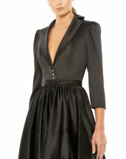 Satin Lapel A-Line Blazer Mini Dress -Women's Skirt 26913 Black CL