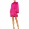 High Neck Long Sleeve Bubble Hem Dress -Women's Skirt 26922 HotPink AB