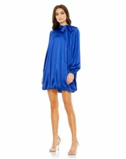 High Neck Long Sleeve Bubble Hem Dress -Women's Skirt 26922 RoyalBlue AB