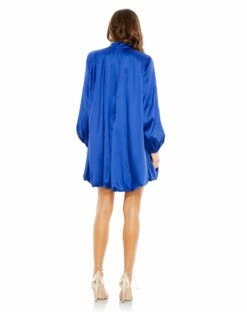 High Neck Long Sleeve Bubble Hem Dress -Women's Skirt 26922 RoyalBlue BK