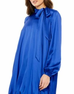 High Neck Long Sleeve Bubble Hem Dress -Women's Skirt 26922 RoyalBlue CL