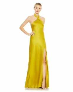 Asymmetrical Crisscross Halter Gown -Women's Skirt 26925 Chartreuse AB