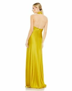 Asymmetrical Crisscross Halter Gown -Women's Skirt 26925 Chartreuse BK