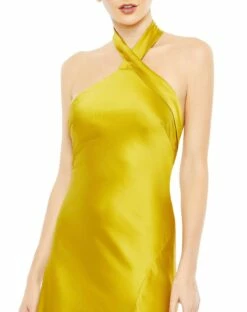Asymmetrical Crisscross Halter Gown -Women's Skirt 26925 Chartreuse CL