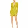 Sequined Shoulder Pad Cocktail Dress -Women's Skirt 26944 Yellow AB
