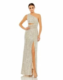 Sequin One Shoulder Cut Out Gown