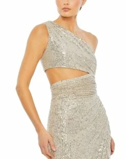 Sequin One Shoulder Cut Out Gown 7 Sequin One Shoulder Cut Out Gown -Women's Skirt 26973 Nude CL