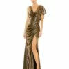 Asymmetrical Draped Trumpet Gown -Women's Skirt 26986 AntiqueGold AB