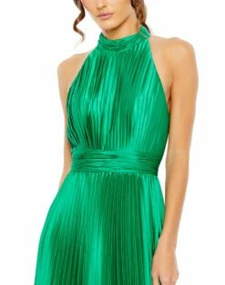 Pleated Sleeveless Halter Gown -Women's Skirt 26992 SpringGreen CL