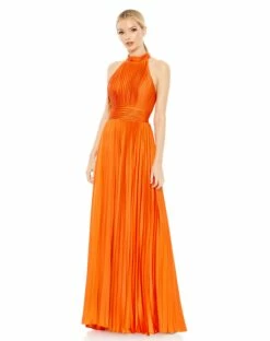 Pleated Sleeveless Halter Gown -Women's Skirt 26992 Sunset AB