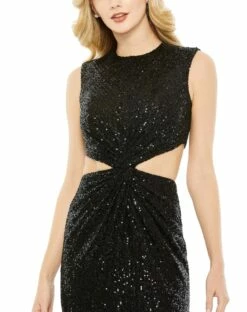 Sequin Front Twist Cut Out Column Dress -Women's Skirt 27022 Black CL