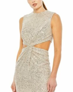Sequin Front Twist Cut Out Column Dress -Women's Skirt 27022 Nude CL