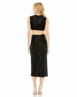 Sequin Front Twist Cut Out Column Dress -Women's Skirt 27022 BLK 2 WS