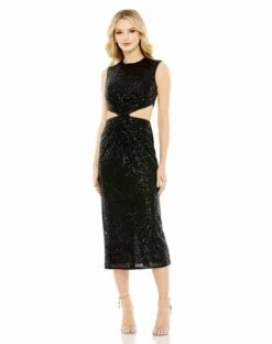 Sequin Front Twist Cut Out Column Dress -Women's Skirt 27022 BLK Default 1 WS