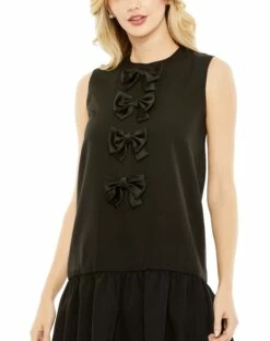Sleeveless Bow Detail Tiered Hem A Line Dress -Women's Skirt 27032 Black CL