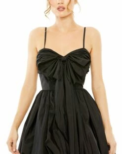 Spaghetti Strap Center Bow Balloon Mini Dress -Women's Skirt 27040 Black CL