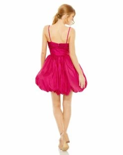 Spaghetti Strap Center Bow Balloon Mini Dress -Women's Skirt 27040 Fuchsia BK