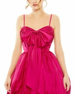 Spaghetti Strap Center Bow Balloon Mini Dress -Women's Skirt 27040 Fuchsia CL