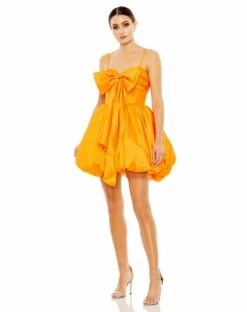Spaghetti Strap Center Bow Balloon Mini Dress -Women's Skirt 27040 Orange AB