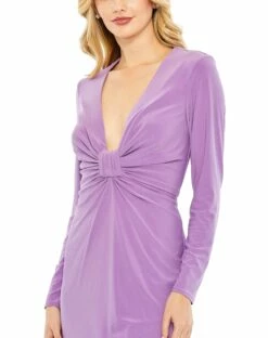 Long Sleeve Front Knot Jersey Mini Dress 10 Long Sleeve Front Knot Jersey Mini Dress -Women's Skirt 27041 Lilac CL